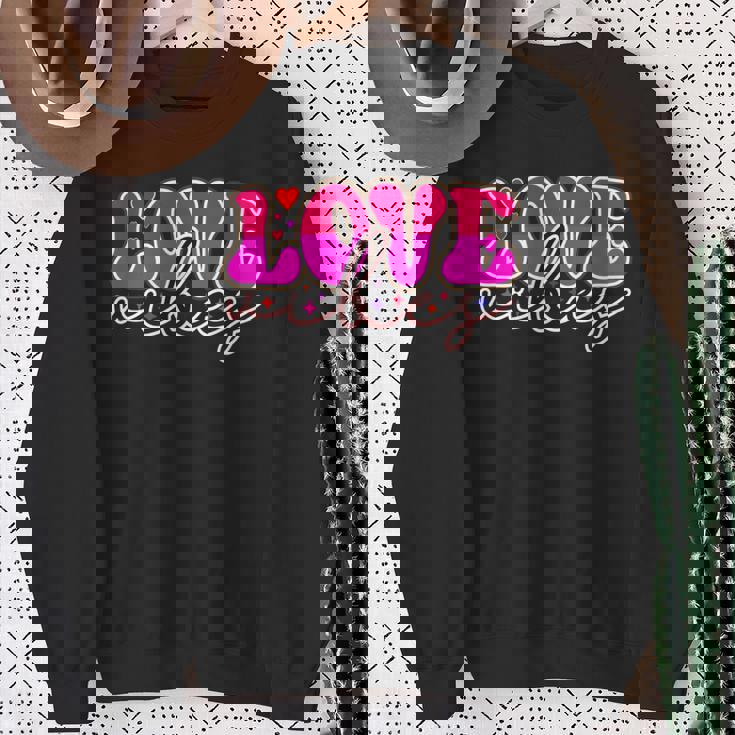 明るいピンク Loveibes ハート ネオンエナジー 長袖tシャツ スウェットシャツ 年配の女性への贈り物