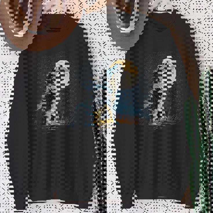 月に吠える美しいボーダーコリー犬 スウェットシャツ 年配の女性への贈り物