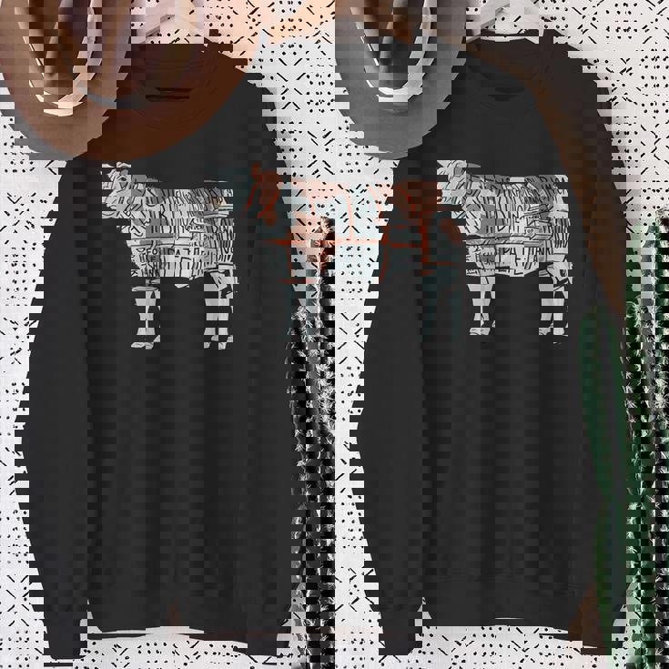 牛肉の部位 面白いtシャツ 焼肉 Bbq 牛 グルメ メンズ おもしろ 面白い 服 オリジナル グッズ ネタ イラスト スウェットシャツ 年配の女性への贈り物