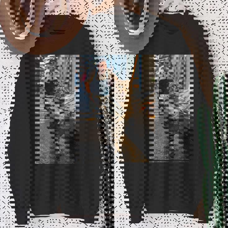 猫が魚市場を盗む冒険ファニーアートミーム スウェットシャツ 年配の女性への贈り物