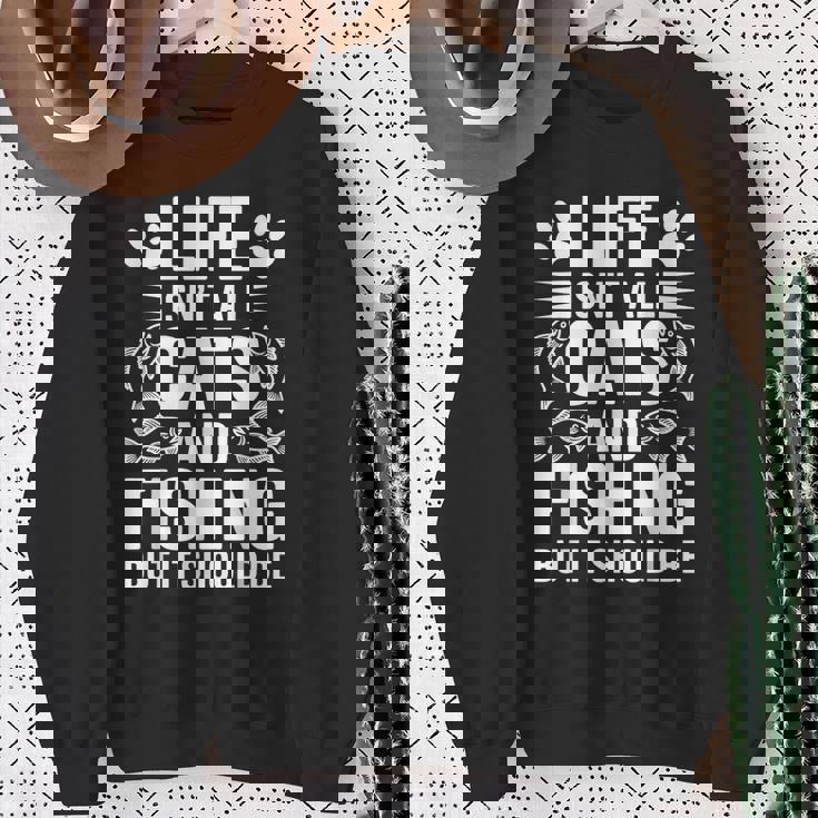 猫と釣り漁師 おもしろ釣り スウェットシャツ 年配の女性への贈り物