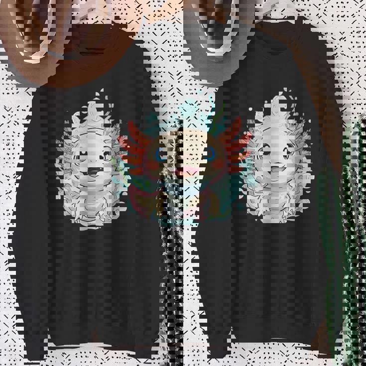 笑顔のaxolotl カワイイかわいい水中漫画 スウェットシャツ 年配の女性への贈り物