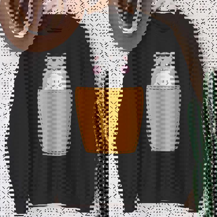 胸ポケットにハムスター 長袖tシャツ スウェットシャツ 年配の女性への贈り物