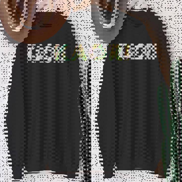 色鉛筆ネームデザインKaori 長袖tシャツ スウェットシャツ 年配の女性への贈り物