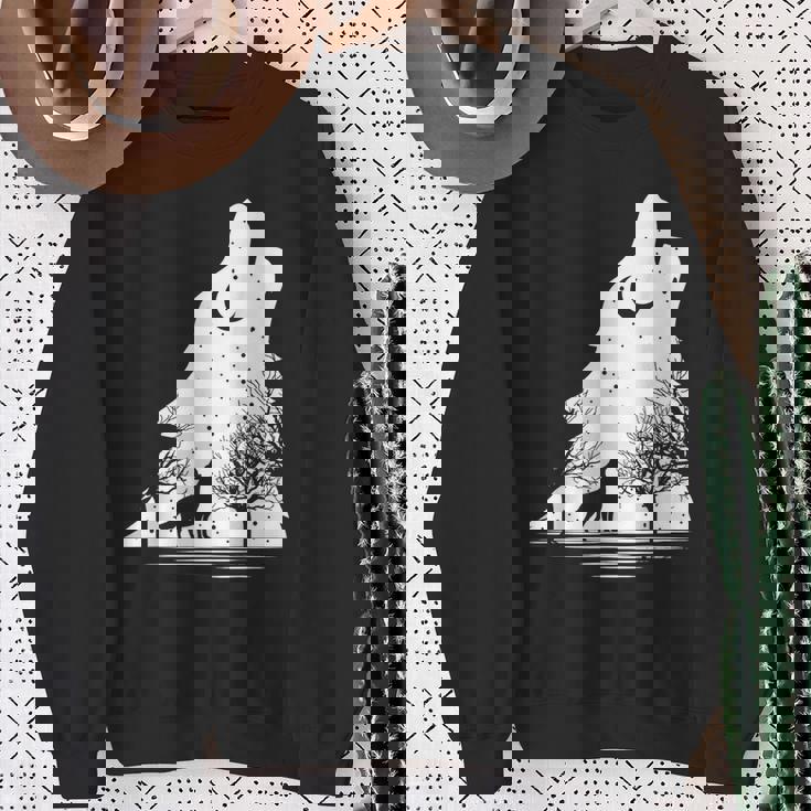 遠吠えするオオカミ 星空 オオカミモチーフ 男女兼用 スウェットシャツ 年配の女性への贈り物