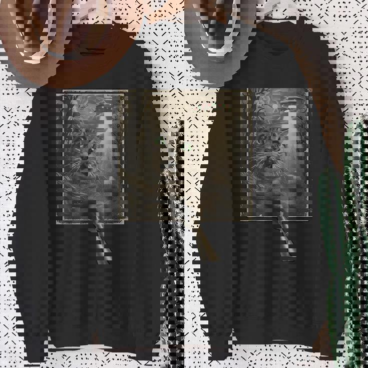 面白いsf自撮り猫とエイリアンビジターの不気味な瞬間。 スウェットシャツ 年配の女性への贈り物