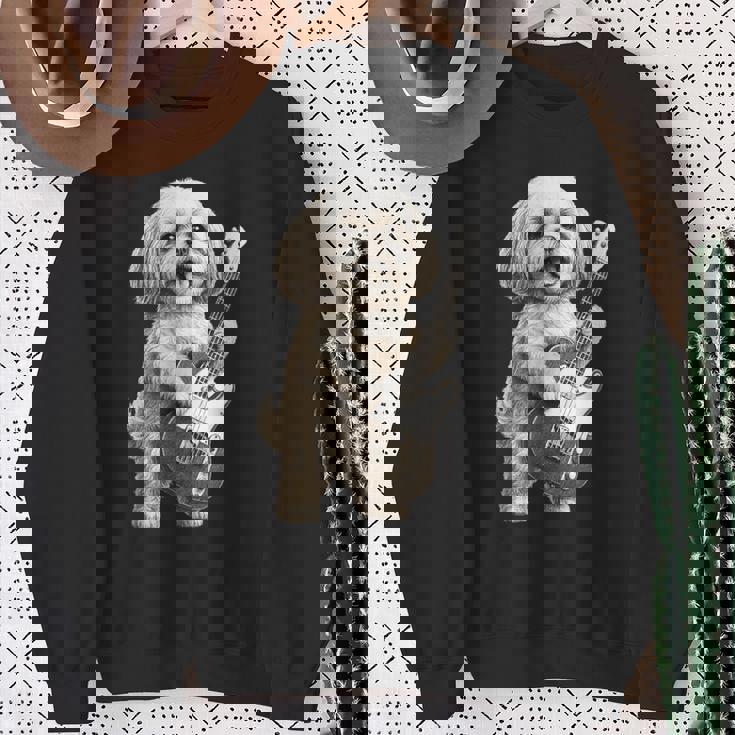 面白いtシャツ シーズー 犬 ギター イヌ メンズ 犬好き グッズ かわいい おもしろ 面白い 服 ネタ スウェットシャツ 年配の女性への贈り物