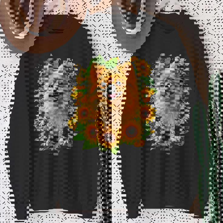 面白いtシャツ ポメラニアン ひまわり わんこ メンズ 犬好き グッズ かわいい おもしろ 面白い 服 ネタ 長袖tシャツ スウェットシャツ 年配の女性への贈り物