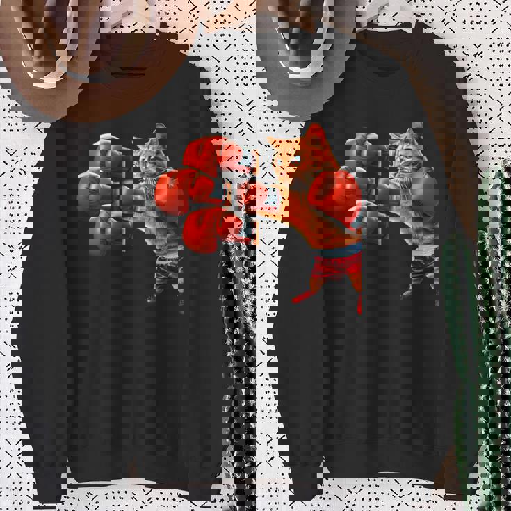 面白いtシャツ 猫 ネコ ボクシング メンズ 猫好き グッズ おもしろ 面白い 服 ネタ にゃんこ 猫の下僕 スウェットシャツ 年配の女性への贈り物