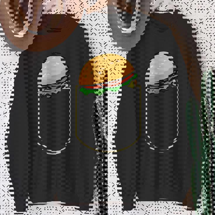 面白いハンバーガー ポケット入り ギフト チーズバーガー ポケット スウェットシャツ 年配の女性への贈り物