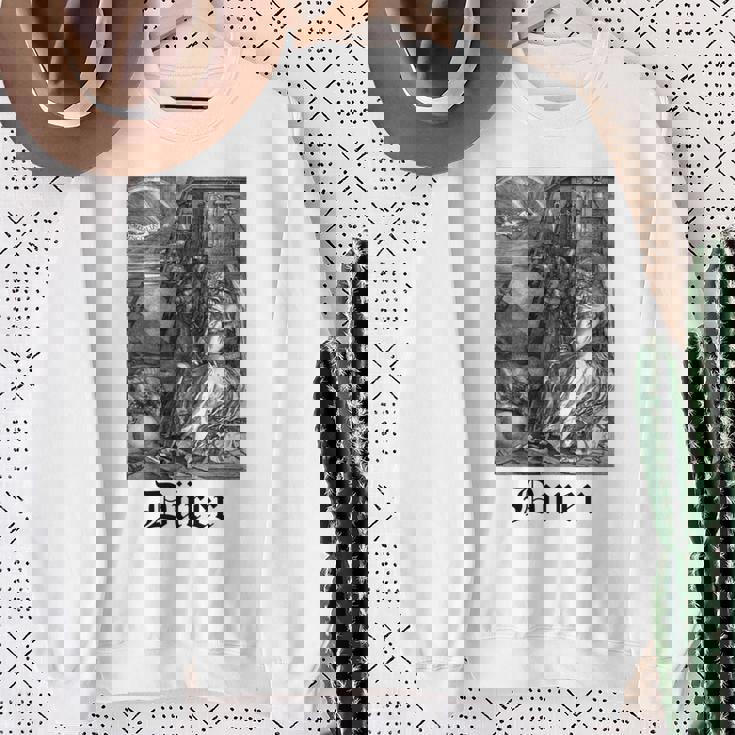 Albrecht Dürer Durer クリスチャンアート メランコリア ホワイト 長袖tシャツ スウェットシャツ 年配の女性への贈り物