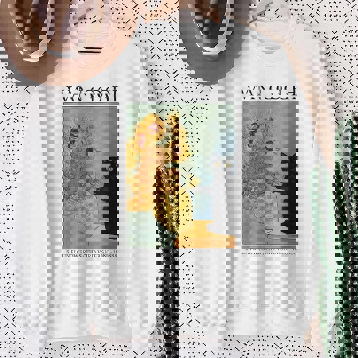 ひまわりと黒猫のヴィンテージアート 猫好き 猫飼い 猫 ネコ ねこくろねこ好き 面白い スウェットシャツ 年配の女性への贈り物