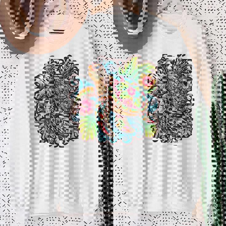 アロハ ウミガメ ハワイアン ホヌ フラワー ウェーブ オーシャン スウェットシャツ 年配の女性への贈り物