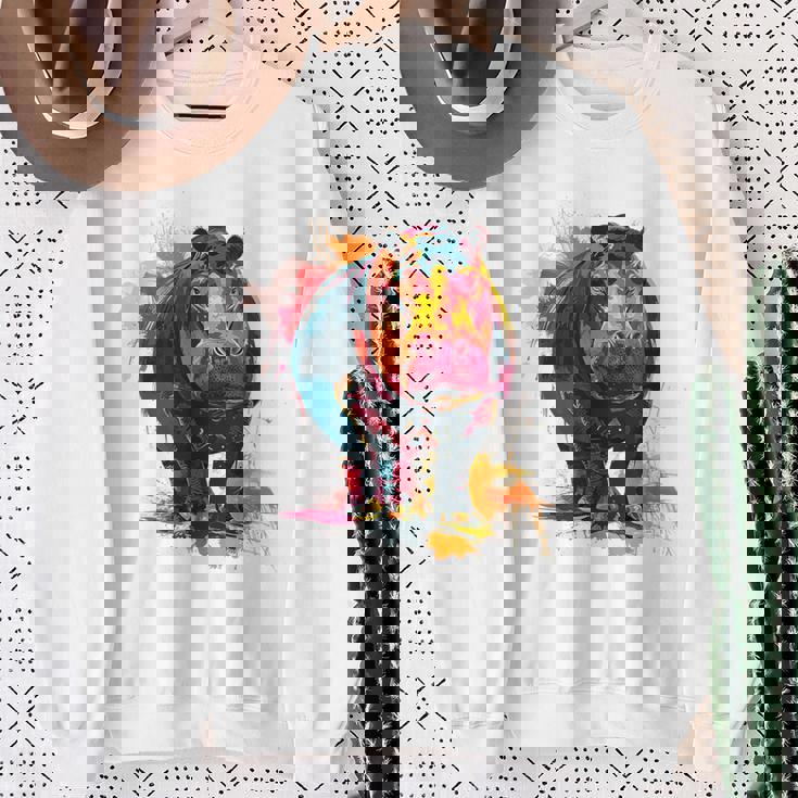 カバ 動物 カラフル グラフィック 抽象 アート 絵画 カバ スウェットシャツ 年配の女性への贈り物