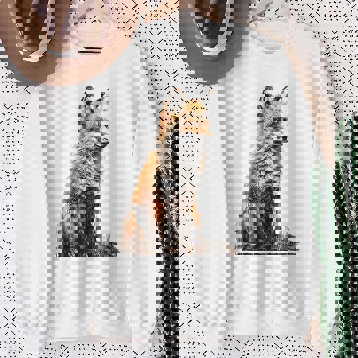 キツネ アニマル柄 モチーフ 抽象 イラスト 描画 狐 スウェットシャツ 年配の女性への贈り物