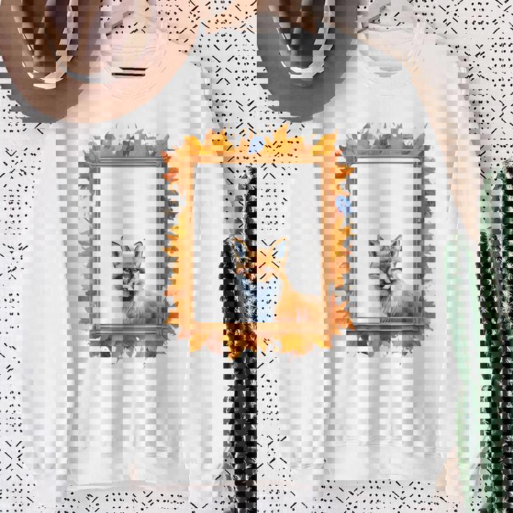 キツネ アニマル柄 モチーフ 紅葉 イラスト 自然 狐 スウェットシャツ 年配の女性への贈り物