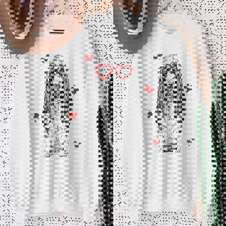 バセットハウンド ハートグラス バレンタインデー 犬 ママ スウェットシャツ 年配の女性への贈り物