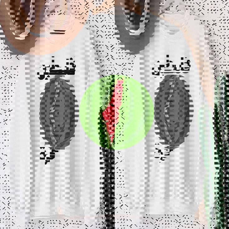 パレスチナ地図スイカアラビア書道 スウェットシャツ 年配の女性への贈り物