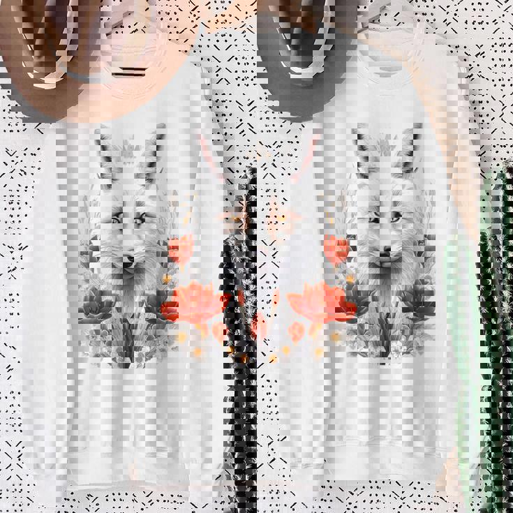 狐 アニマル柄 モチーフ 図面 イラスト 自然 狐 スウェットシャツ 年配の女性への贈り物