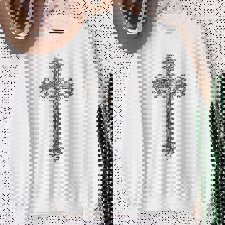 背中に十字架 大きな十字架 クリスチャン スウェットシャツ 年配の女性への贈り物