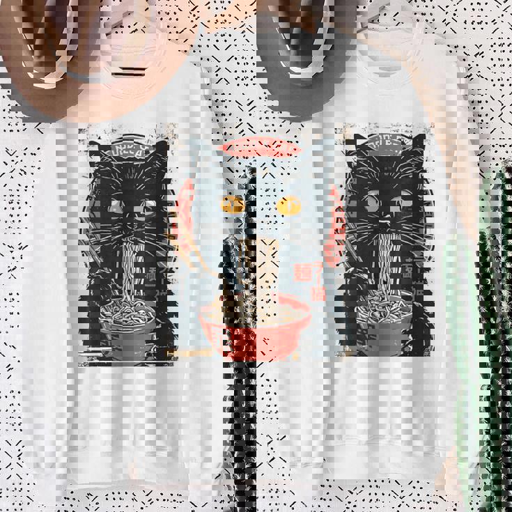 麺 猫 ラーメン好き 和食 猫 アート デザイン スウェットシャツ 年配の女性への贈り物