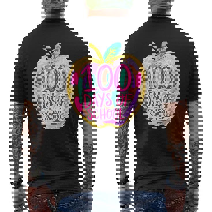 100 Days Of School Apple Teacher Student Kids Groovy Retro Men's Back Print T-Shirt