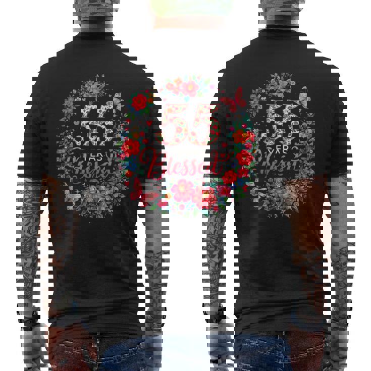 55 Years Blessed 55歳 フローラル 55歳の誕生日プレゼント メンズTシャツ バックプリント