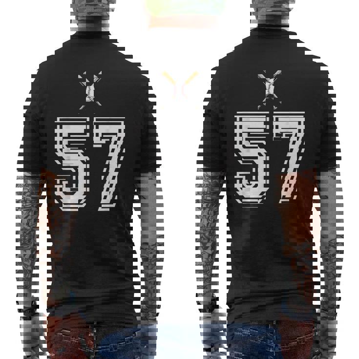 57 番 野球スタイル ヴィンテージホワイト メンズTシャツ バックプリント