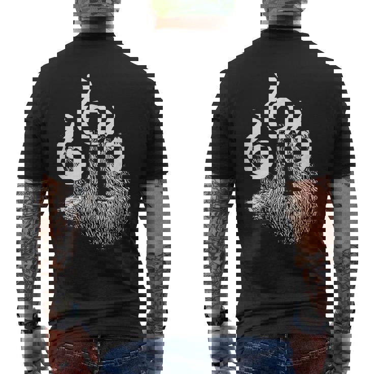 666 野獣のマークにぶら下がっているナマケモノ 面白いサタンシャツ メンズTシャツ バックプリント