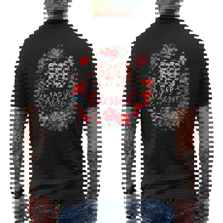 89歳の祝福された89歳のフローラル89歳の誕生日プレゼント メンズTシャツ バックプリント