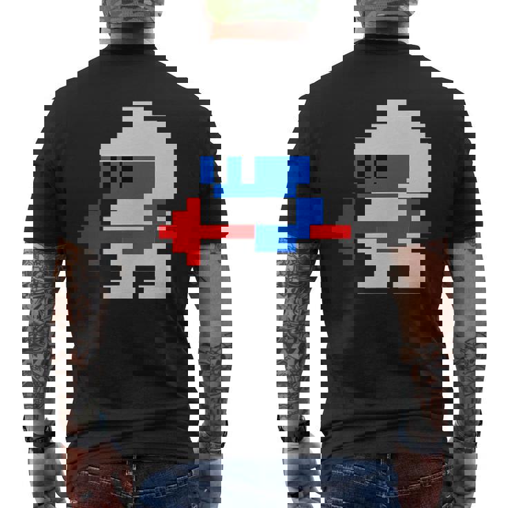 8ビット80年代レトロクラシックビデオゲームキャラクターダグヒーロー メンズTシャツ バックプリント