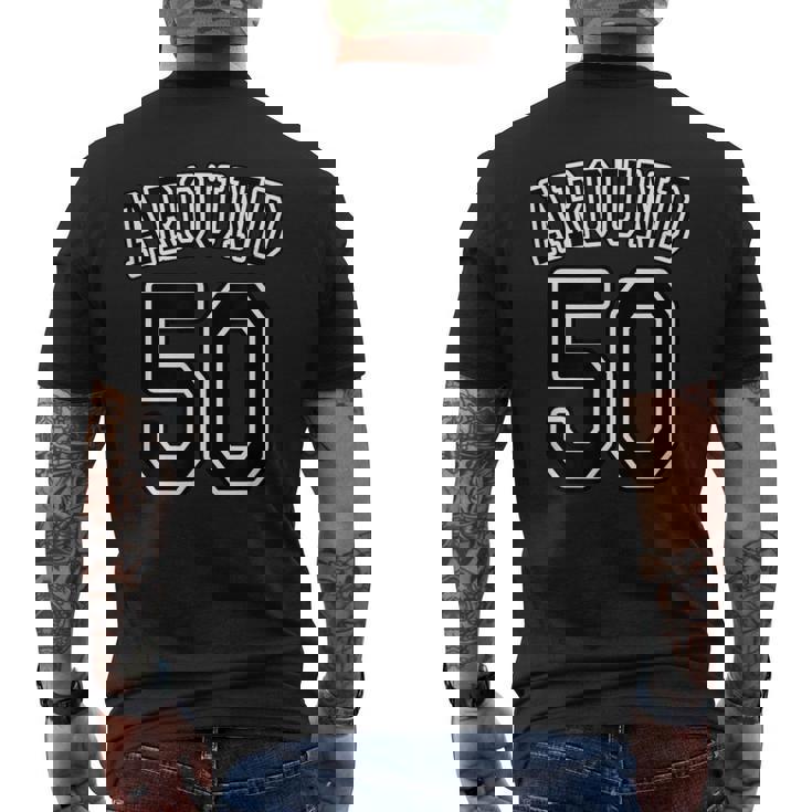 Around 50 アラフィフ（五十歳 50才）【ユニフォーム風】誕生日 50代 面白 メンズTシャツ バックプリント