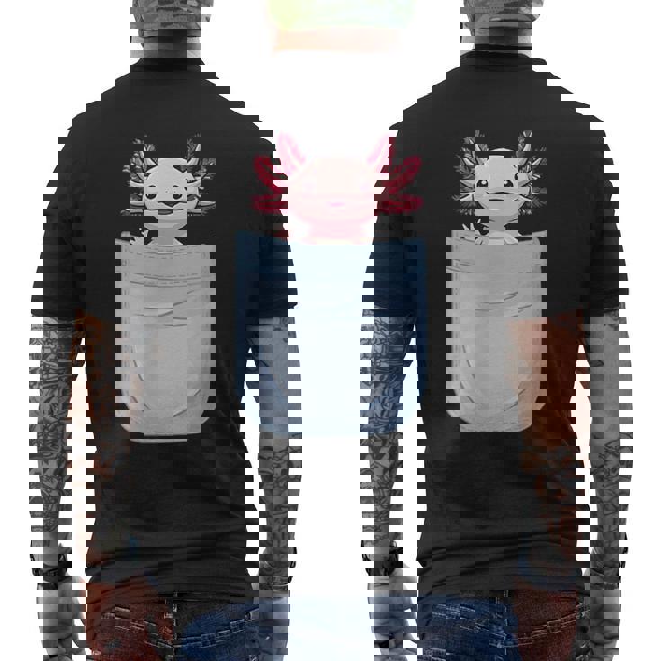 Axolotl ポケットに入った魚 両生類 ペット ホワイト アホロートル トカゲ メンズTシャツ バックプリント