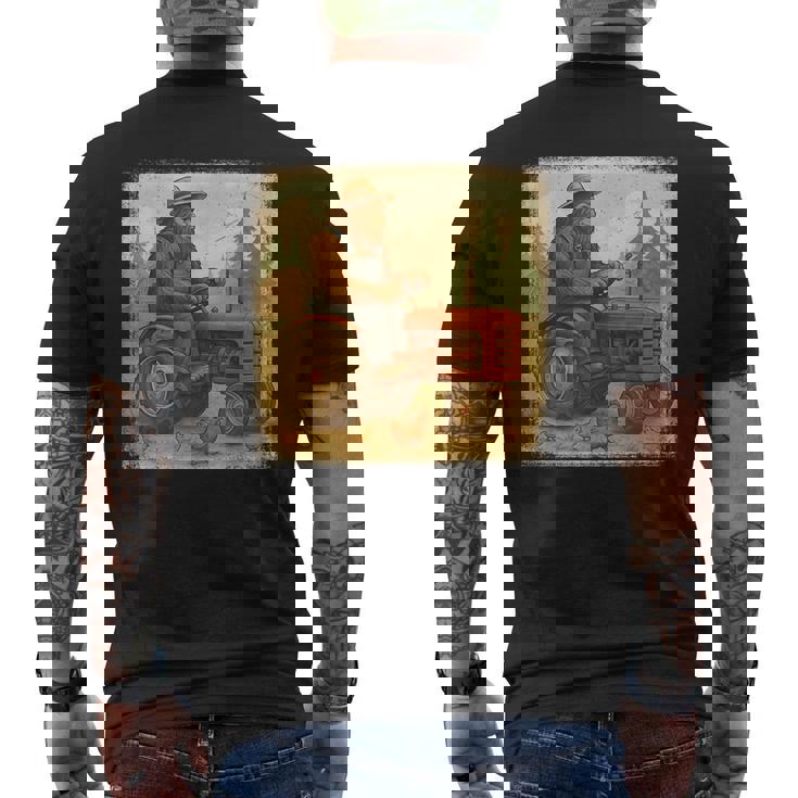 Bigfoot Driving Tractor Sasquatch Farmer Farming Men's Back Print T-Shirt