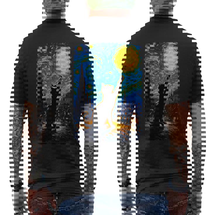 Black Cat Starry Night Van Gogh Cat Cat Mom Cat Dad Men's T-shirt Back Print