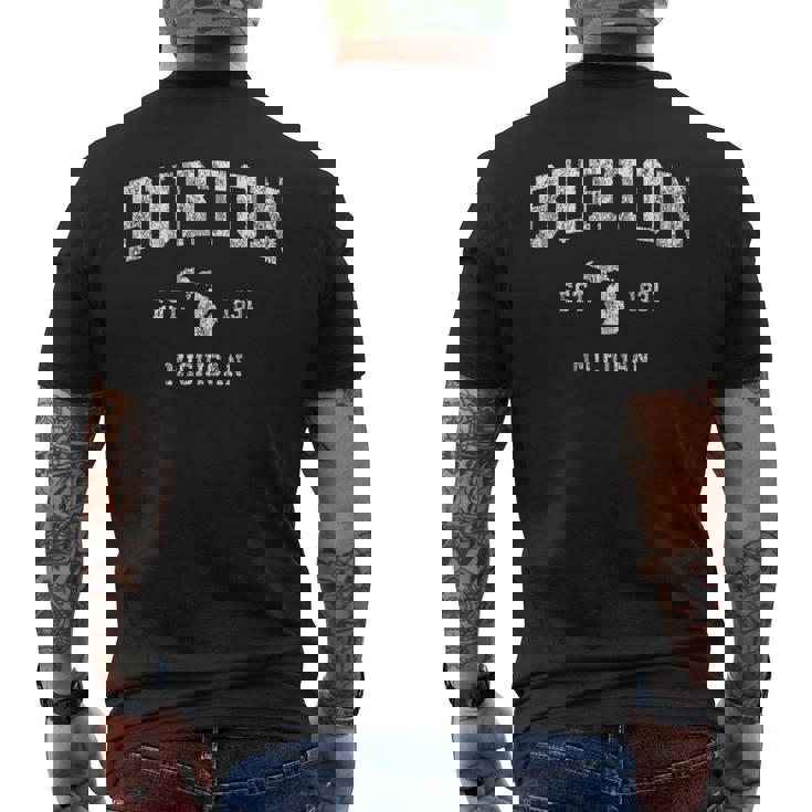 Burton ミシガン州ミシガン州ヴィンテージアスレチックスポーツデザイン メンズTシャツ バックプリント