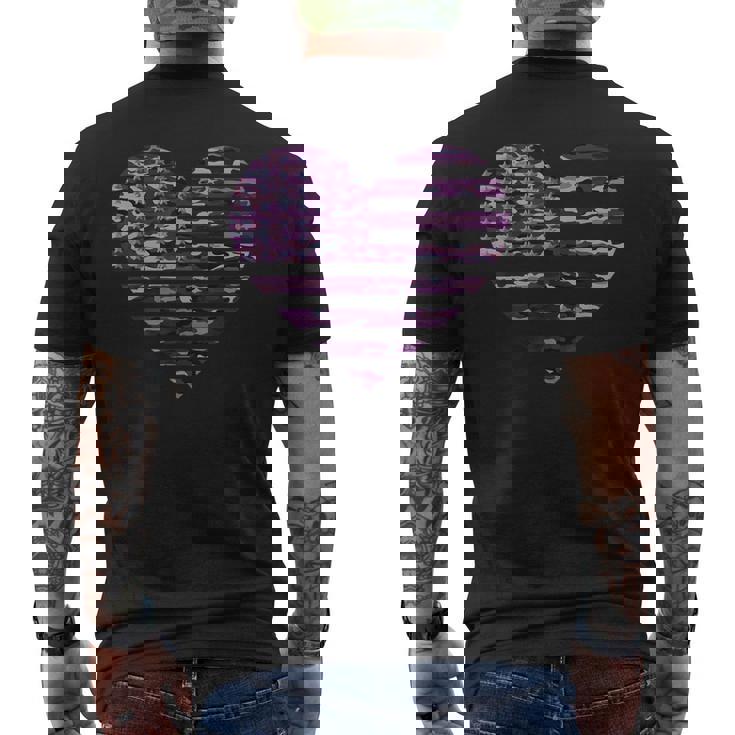 Camo American Flag Heart Camouflage Tactical Purple Military Men's T-shirt Back Print
