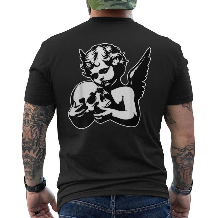 Cherub Angel Holding Skull Blackwork Men's T-shirt Back Print