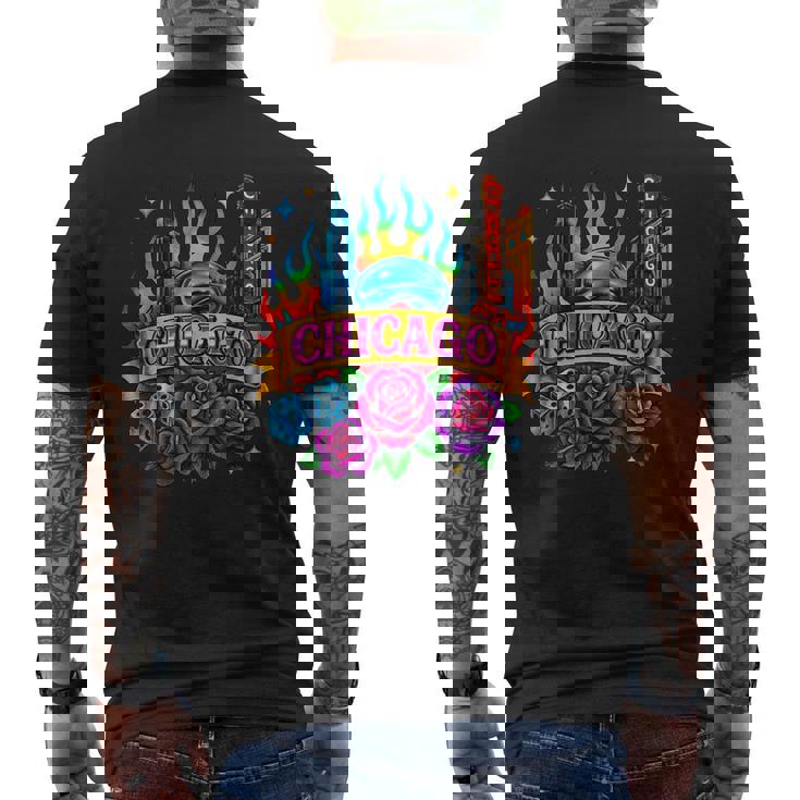 Chicago Rainbow City Retro Tattoo Aesthetic Men's Back Print T-Shirt