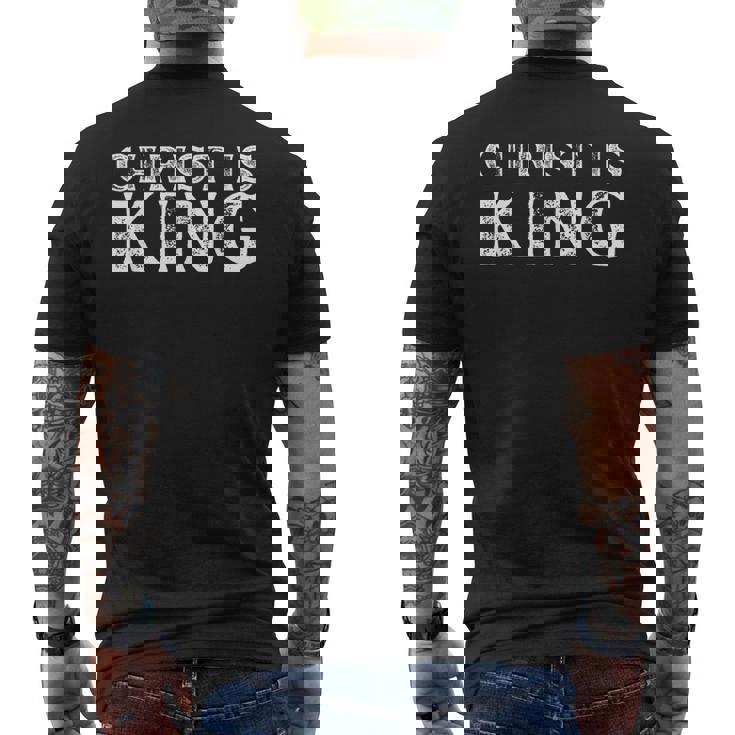 Christ Is King 忠実なキリスト教信者・崇拝者 メンズTシャツ バックプリント