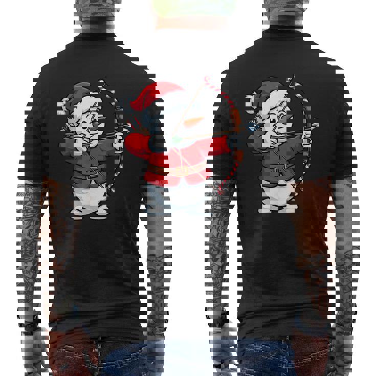 Christmas Snowman Santa Hat Archery Bow And Arrow Men's Back Print T-Shirt