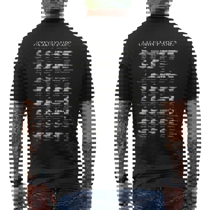 Common UFO Shapes Vintage Chart Alien Flying Saucer Men's Back Print T-Shirt