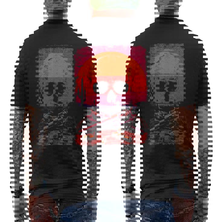 Creepy Skull With Desert Sunset Dark Western Skeleton Gothic Men's Back Print T-Shirt
