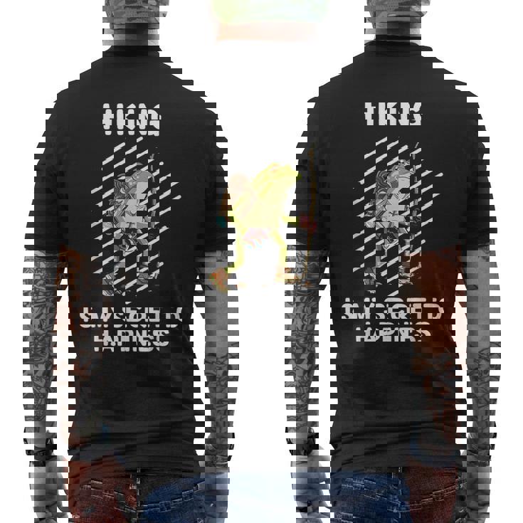 Cute Frog Hiking Is Myecret To Happiness カエル メンズTシャツ バックプリント