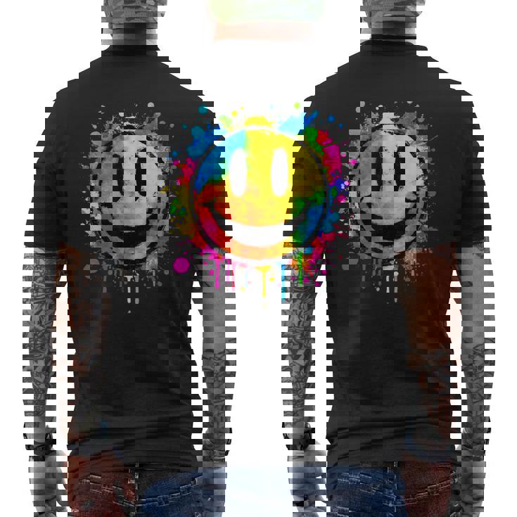 Cute Paint Splash Happy Smile Face 70s Tie Dye Smiling Men's Back Print T-Shirt