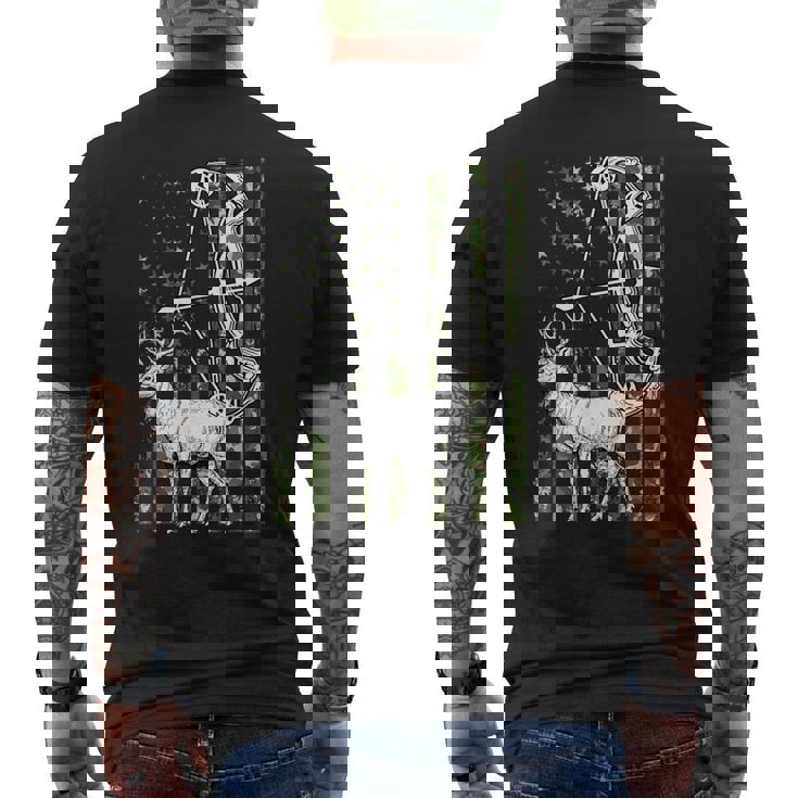 Deer Bowhunter American Flag Archery Hunting Tee Men's Back Print T-Shirt