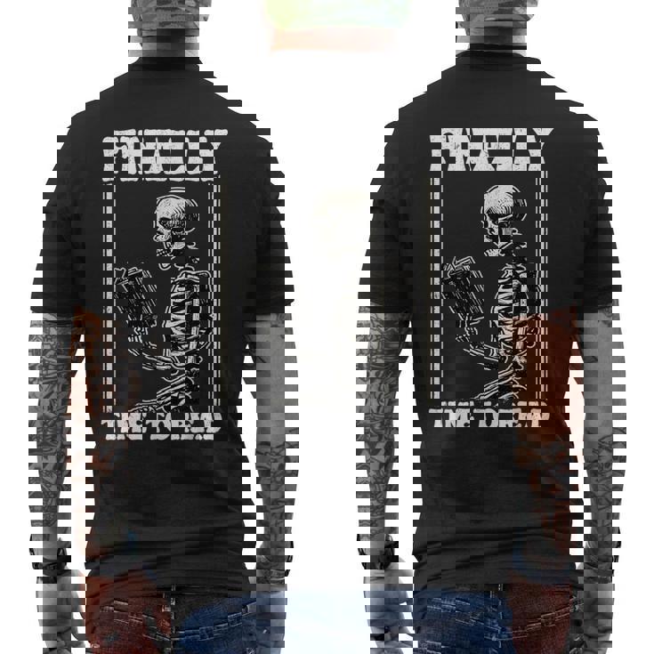 Finally Time To Read Book Lover Bookworm スケルトン 面白い本 メンズTシャツ バックプリント