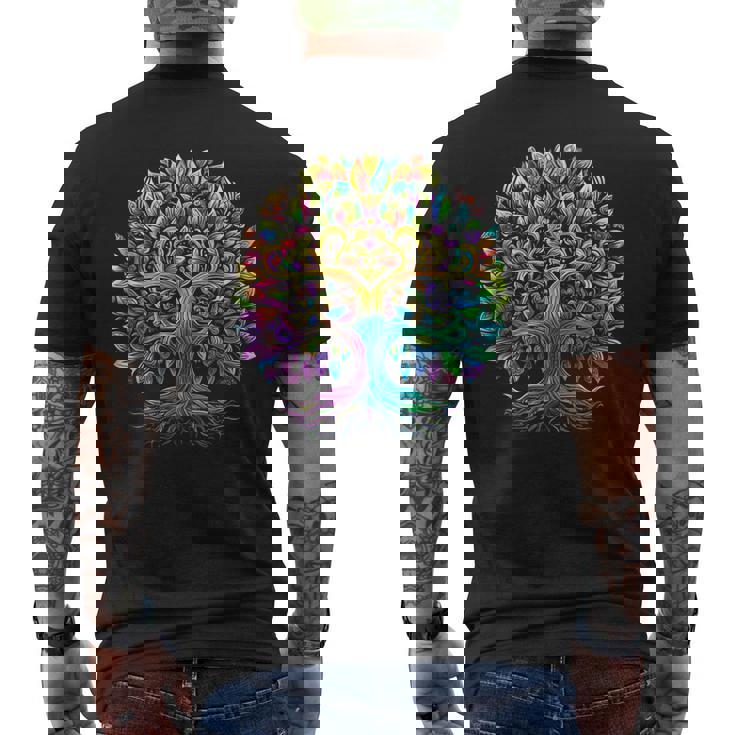 Full Foliage Tree Of Life 葉がいっぱいのレインボー生命の木 メンズTシャツ バックプリント