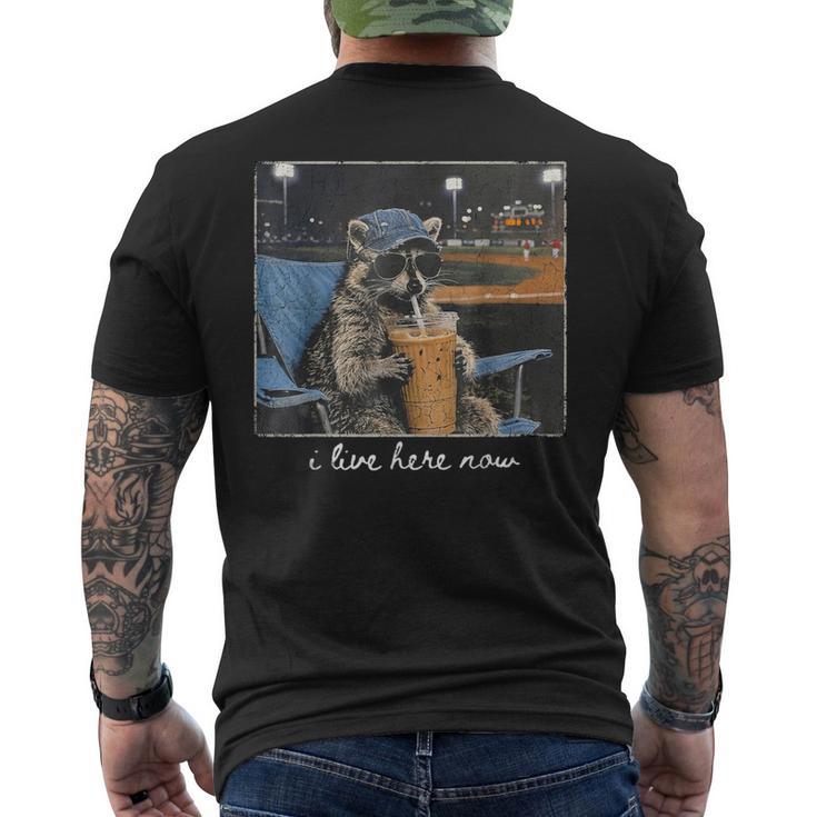 Raccoon I Live Here Now Cute Animal Baseball Lover Men's T-shirt Back Print