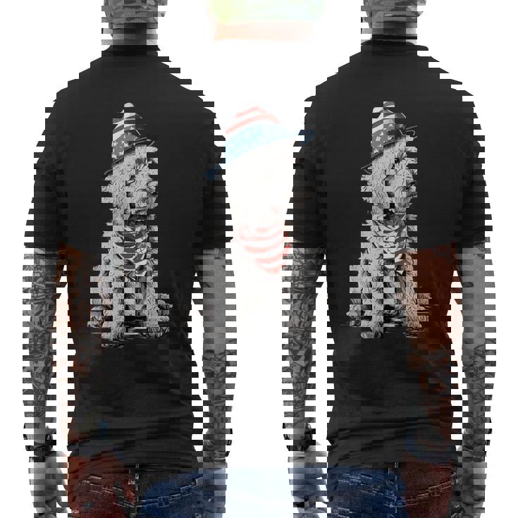 Goldendoodle 7月4日 愛国的 ゴールデンドゥードル 犬 メンズTシャツ バックプリント